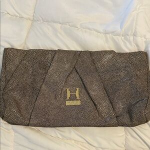 Halston Brown Metallic Pebbled Slouchy Clutch